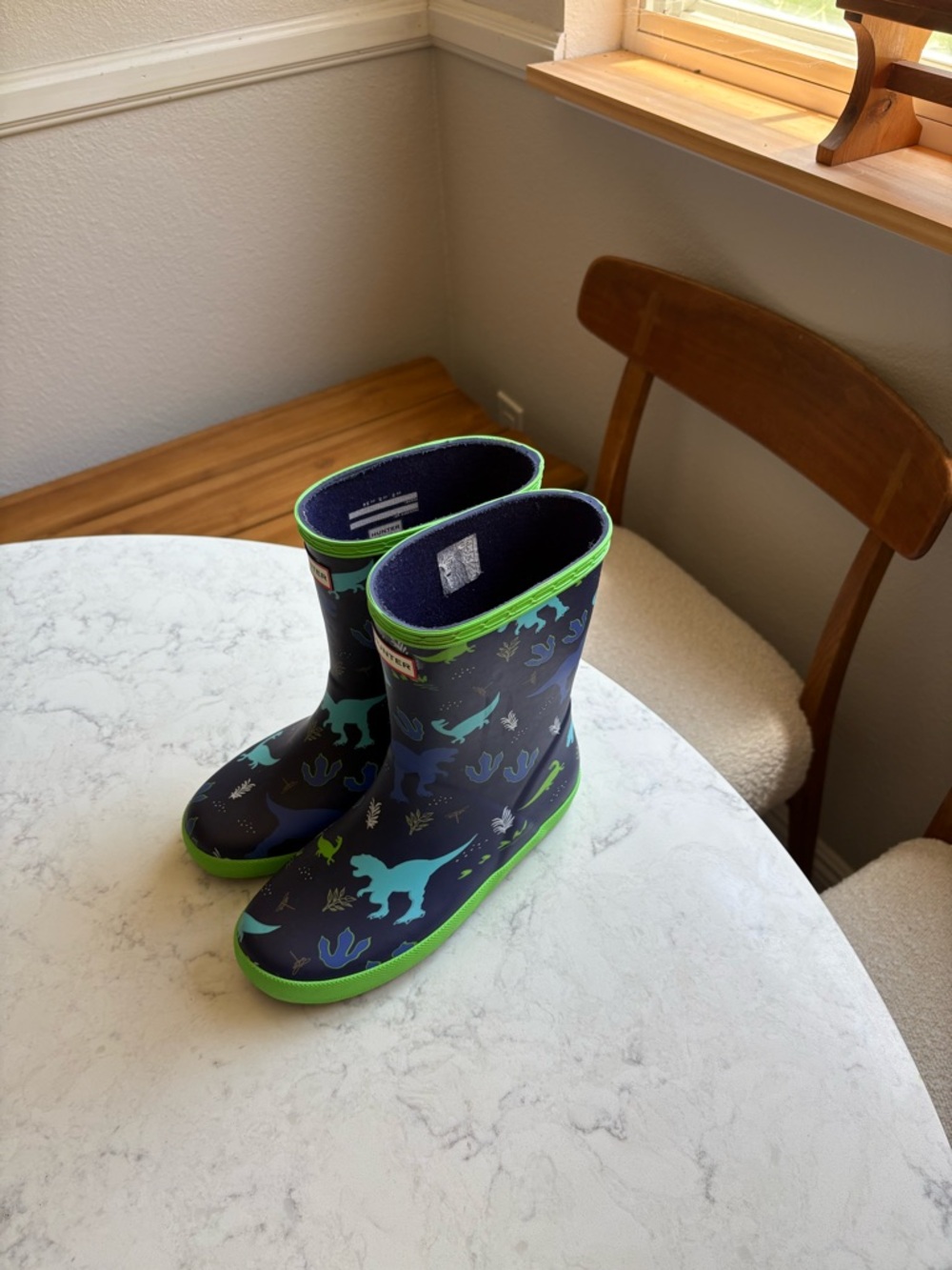 Kids Navy & Green Dinosaur Hunter Rain Boots